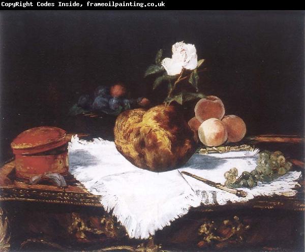 Edouard Manet Brioche with flower and fruits
